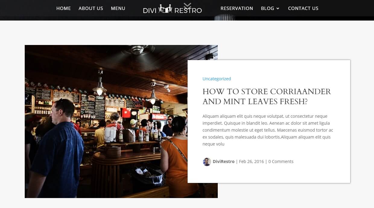 Divi Child Theme For Restaurant
