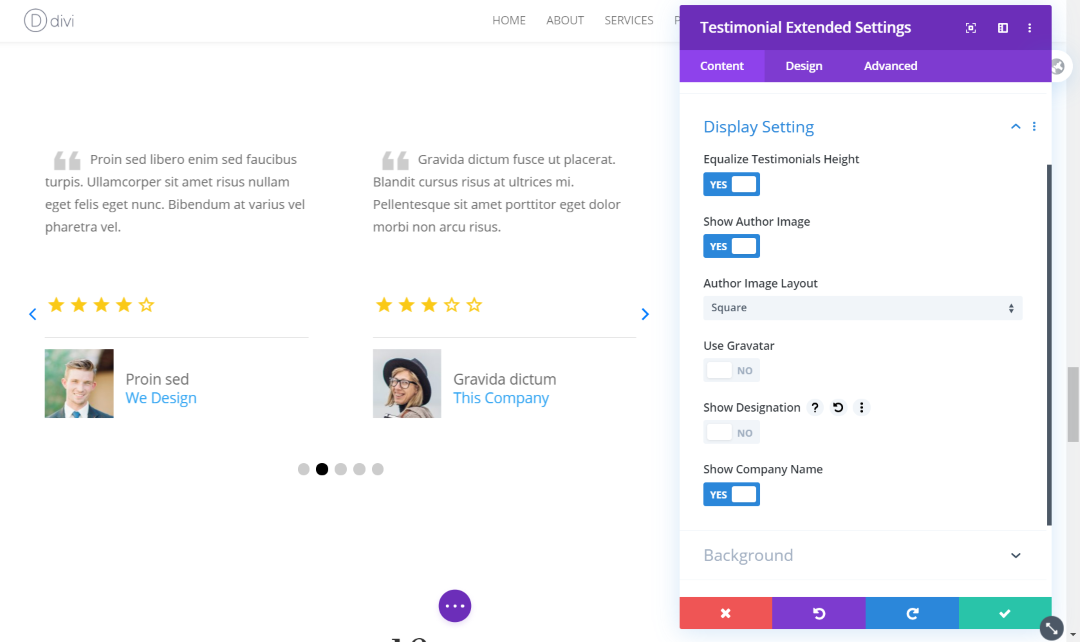 Display Settings of the testimonial slider