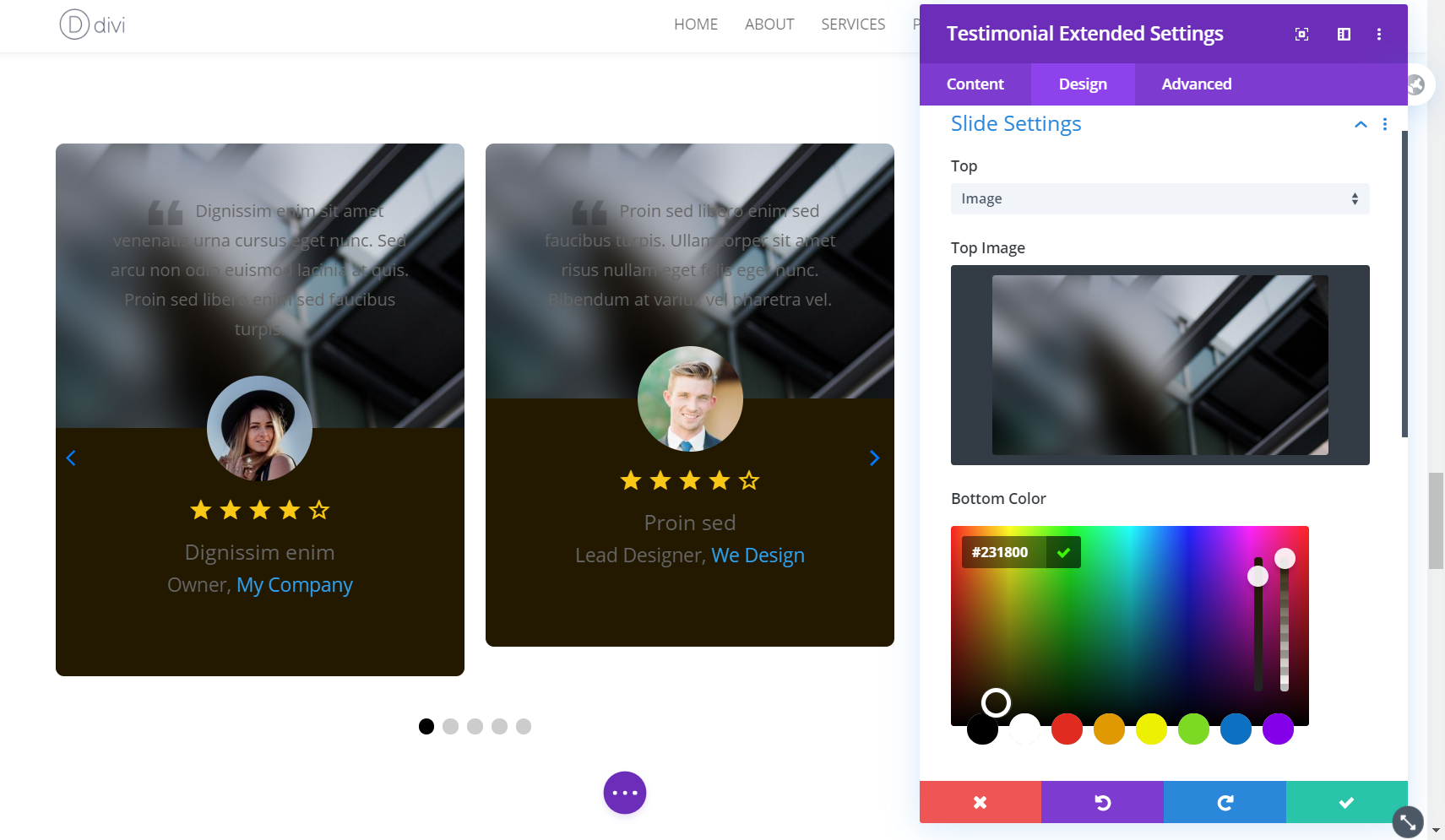 Slider's top image and button color settings
