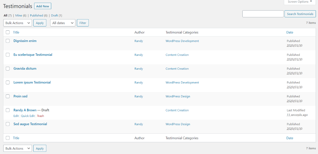 Submitted Testimonials