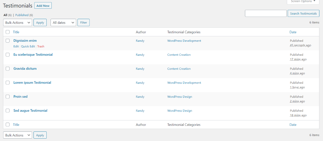 Testimonials List