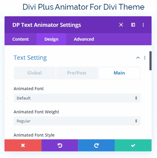 Divi Plus text animator main text setting