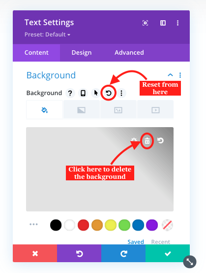 Delete or reset Divi module background