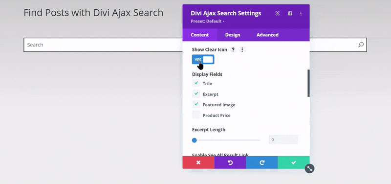 Divi Ajax search see all results link