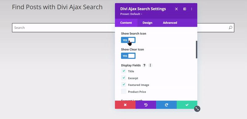 Divi ajax search plugin display fields