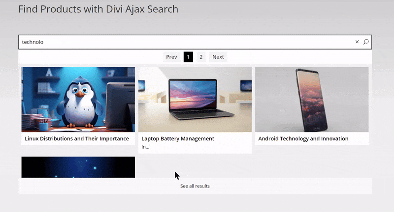 Divi ajax search plugin enable search results link