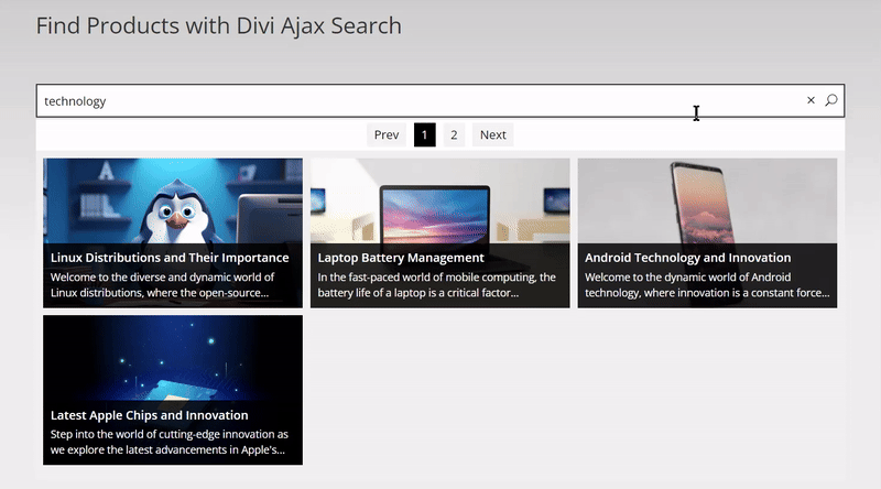 Divi ajax search plugin clear search option
