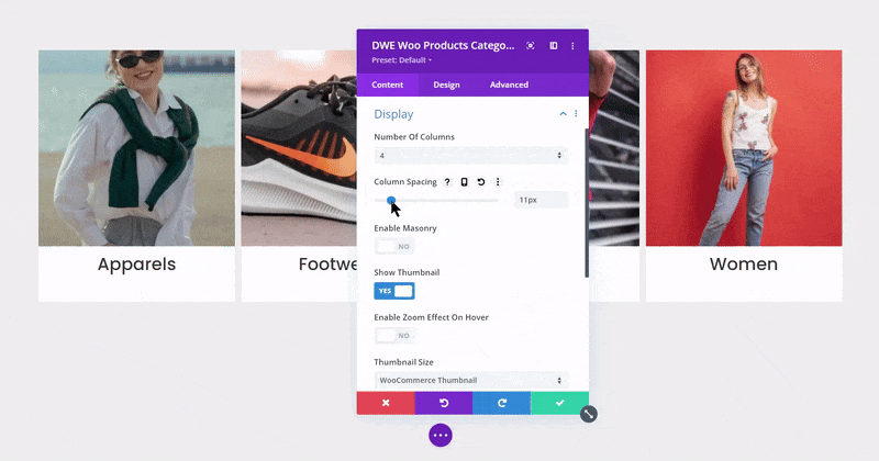 Divi product category page column spacing