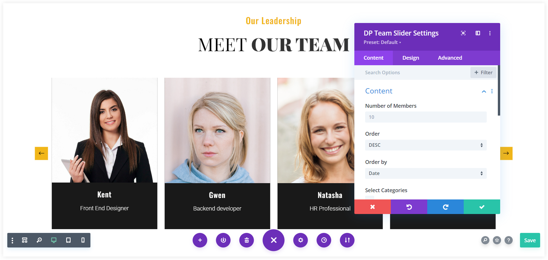 Divi construction layout service page